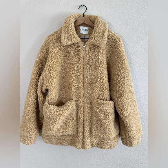 I Am Gia Pixie Tan Oversized Teddy Sherpa Bomber Coat size Small $99 - Picture 8 of 15